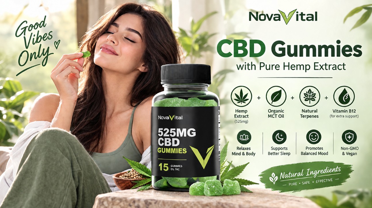 NovaVital CBD gummies with pure hemp extract, MCT oil, terpenes and Vitamin B12
